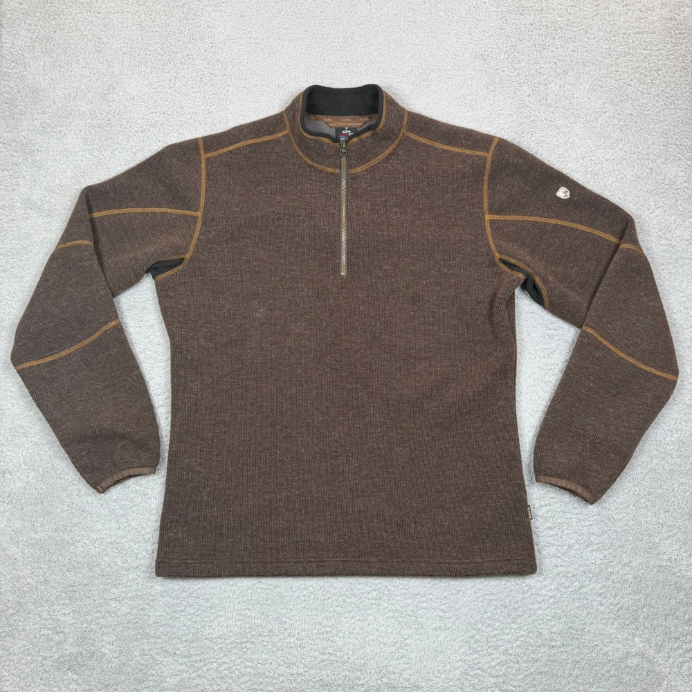 Kuhl ThermoKore Mens Large Brown Quarter Zip Pullover Technical Fleece Sweater
